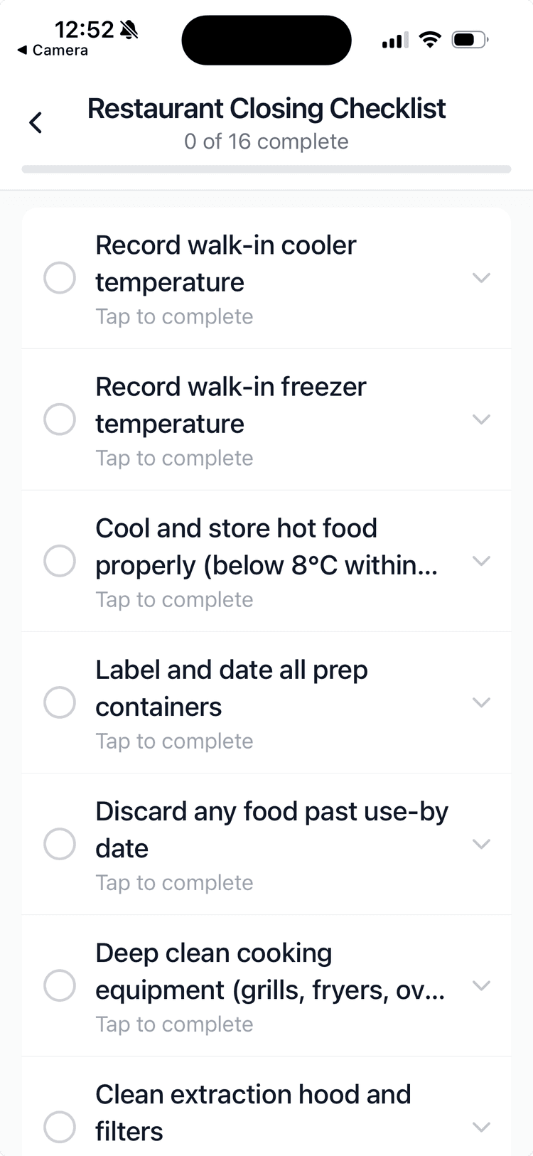 Checklist completion