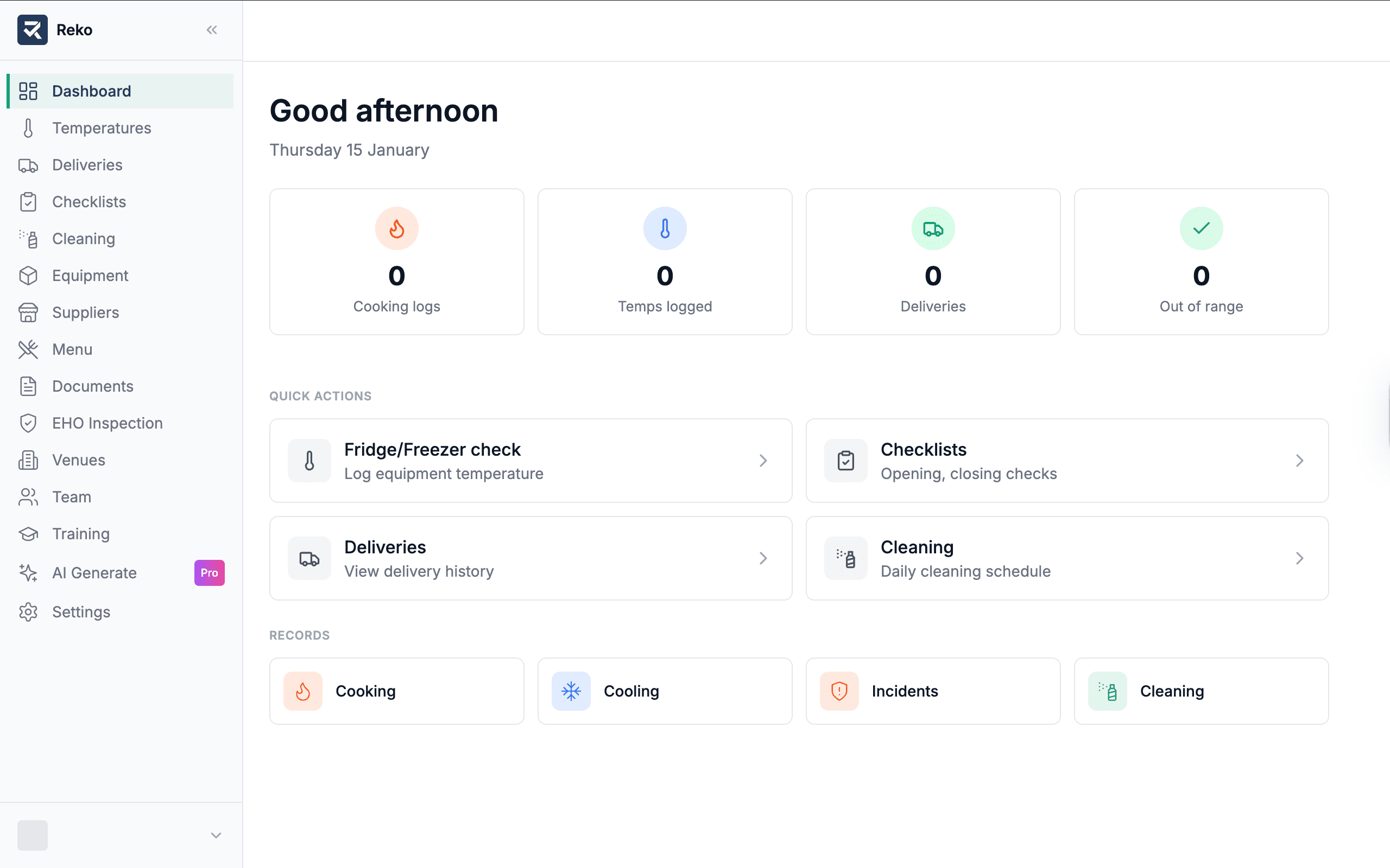 Reko web dashboard showing compliance overview